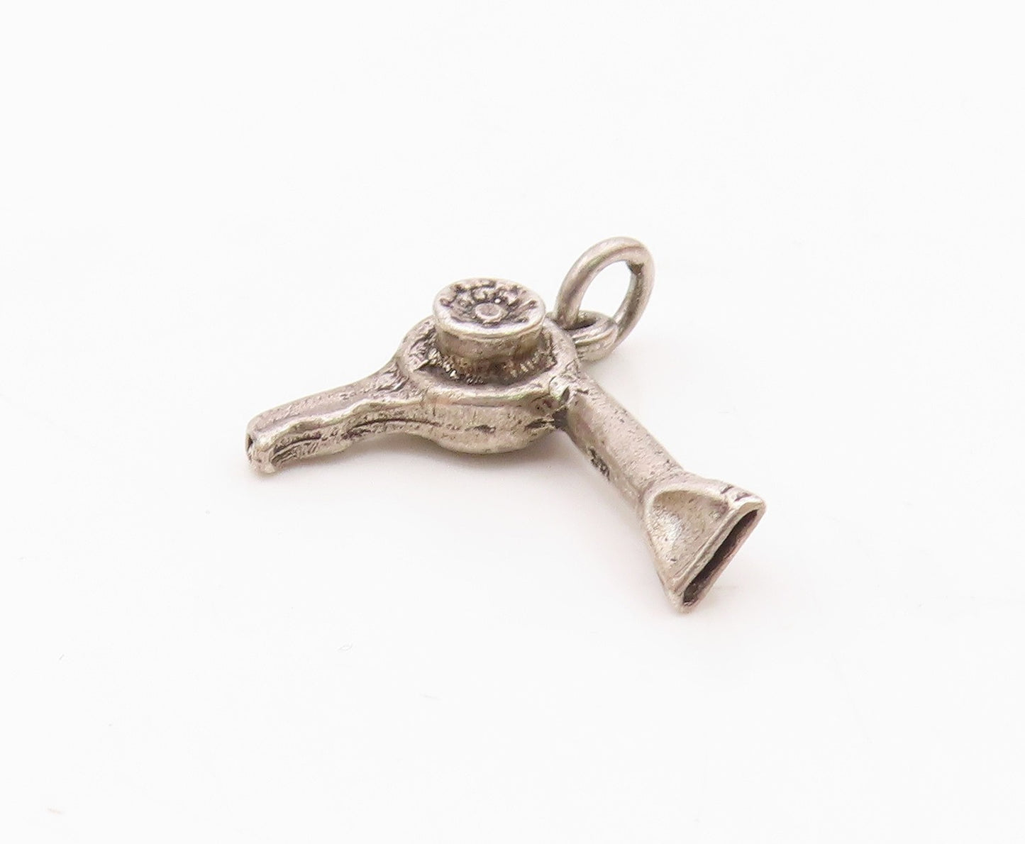 925 Sterling Silver  Vintage Shiny Petite Hair Blow Dryer Drop Pendant  PT9040