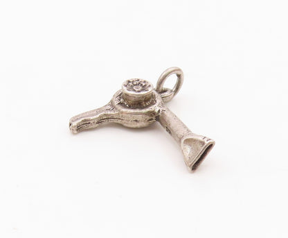 925 Sterling Silver  Vintage Shiny Petite Hair Blow Dryer Drop Pendant  PT9040