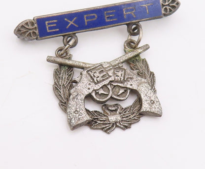 925 Sterling Silver Vintage Brooch Antique Enamel Expert Marine Pistol  BP12318