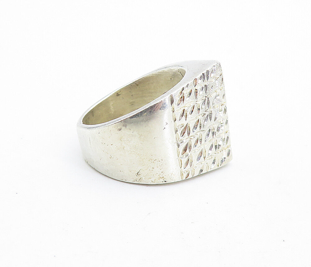 MEXICO 925 Silver  Vintage Shiny Etched Pointed Dome Band Ring Sz 7  RG6972