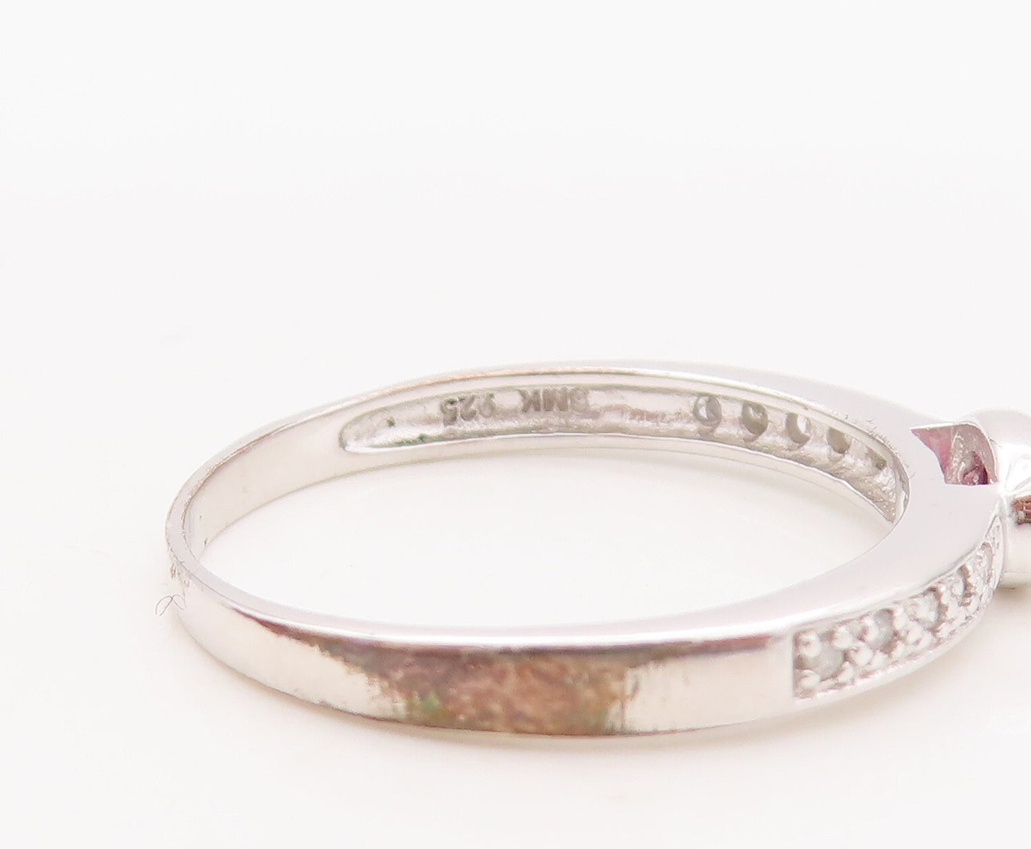 925 Sterling Silver Vintage Ring Stackable Diamonds & Gemstone  Sz 7.5  RG29903