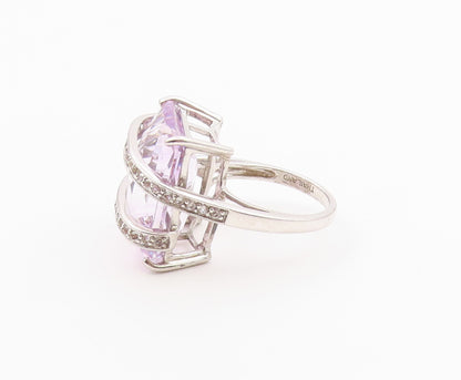 925 Sterling Silver Vintage Ring Faceted Amethyst With CZ Wrap Band Sz 8 RG36482