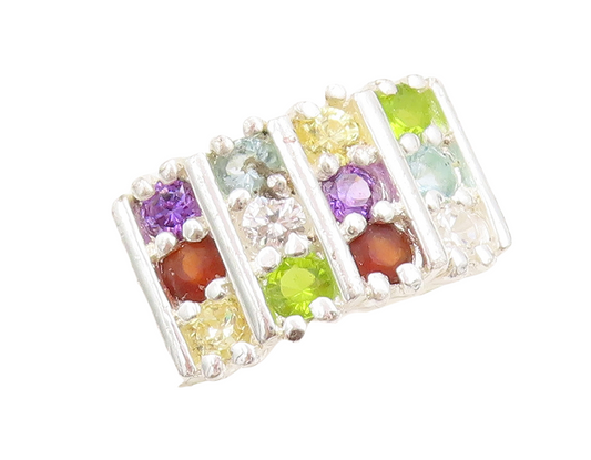 925 Sterling Silver Vintage Ring Multi Color Topaz Bands Inlay  Sz 6  RG31662