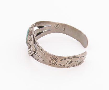 925 Sterling Silver Vintage Bracelet BELL NAVAJO Etched Turquoise Cuff  BT11966