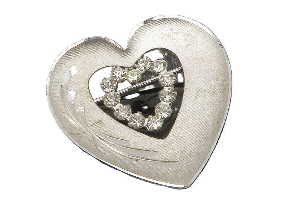 925 Sterling Silver  Shiny Cubic Zirconia Open Love Heart Brooch Pin  BP5116