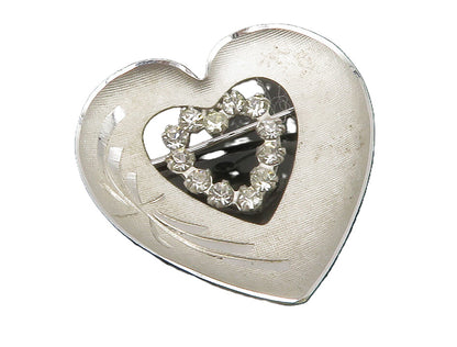 925 Sterling Silver  Shiny Cubic Zirconia Open Love Heart Brooch Pin  BP5116