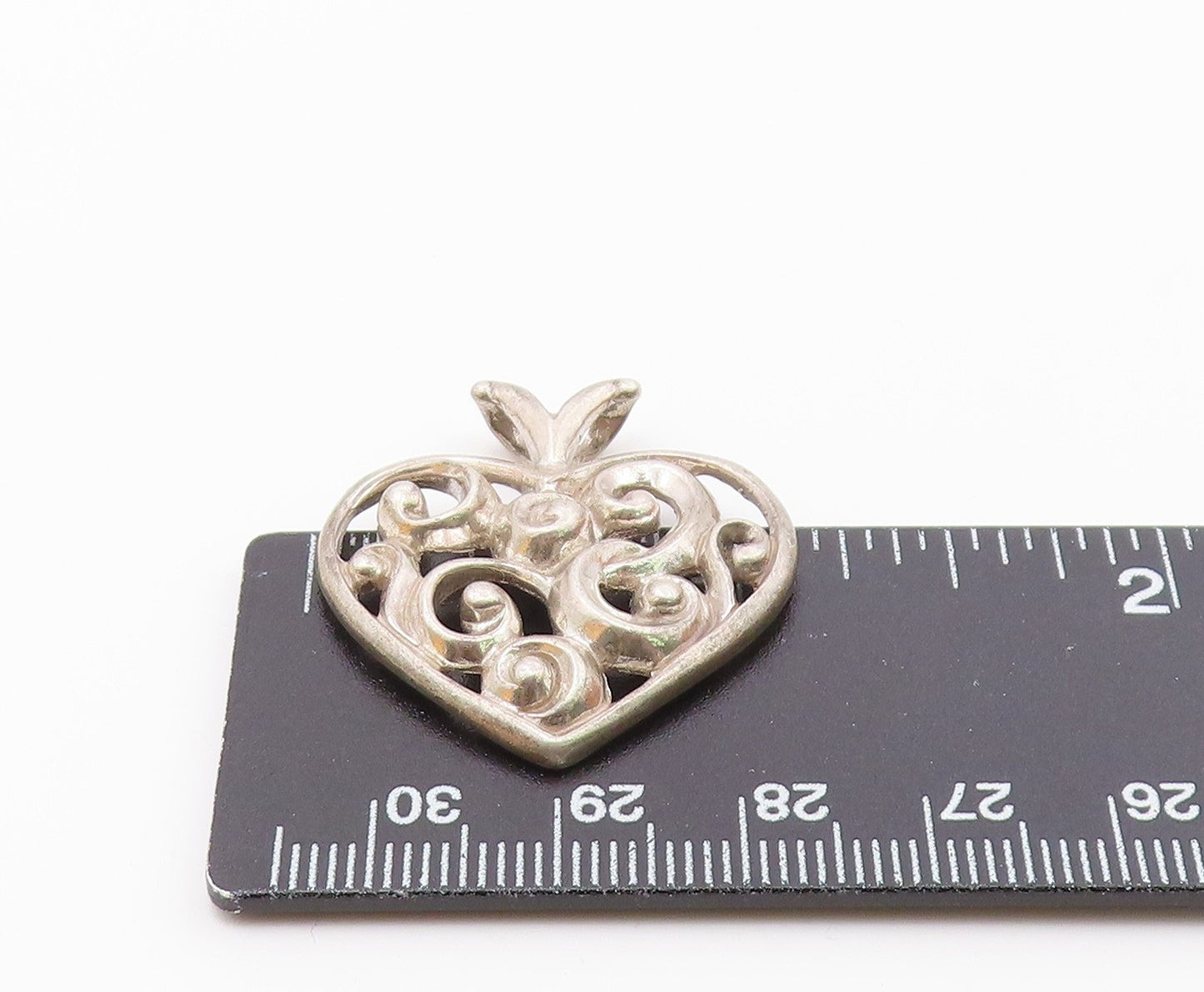 925 Sterling Silver  Vintage Shiny Open Swirl Love Heart Pendant  PT18523