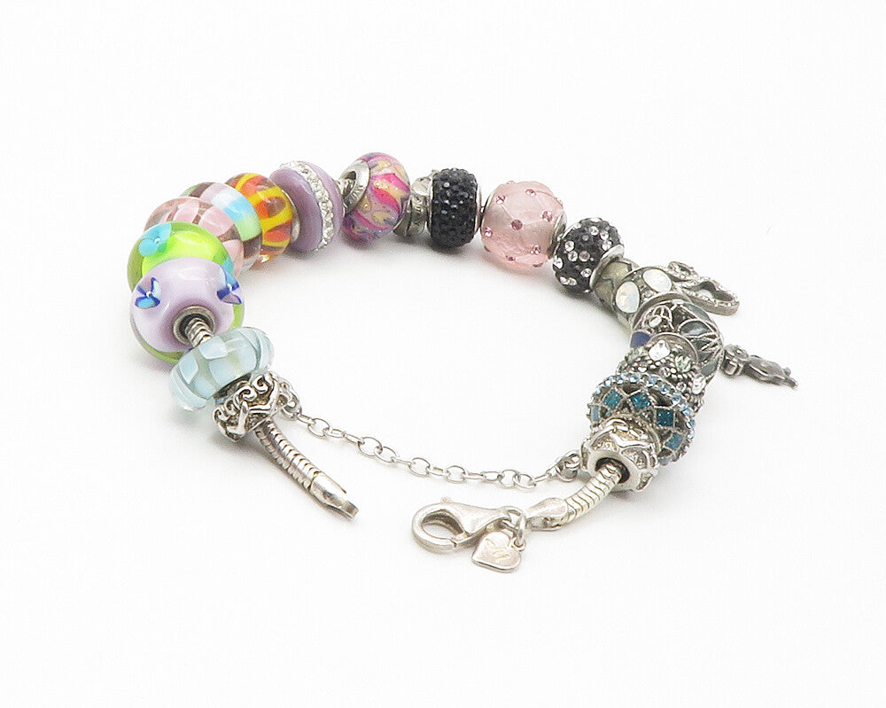 925 Sterling Silver Cubic Zirconia & Multi Stone Beaded Bracelet BT5647