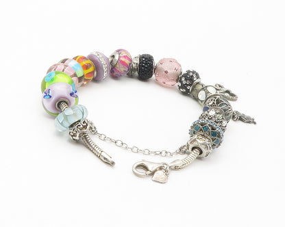 925 Sterling Silver Cubic Zirconia & Multi Stone Beaded Bracelet BT5647
