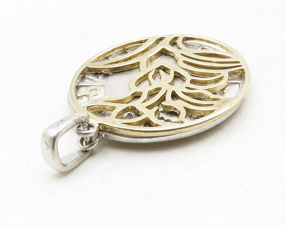 ROSS SIMON 925 Silver  Shiny Round Floral Outline Zodiac Pendant  PT10592
