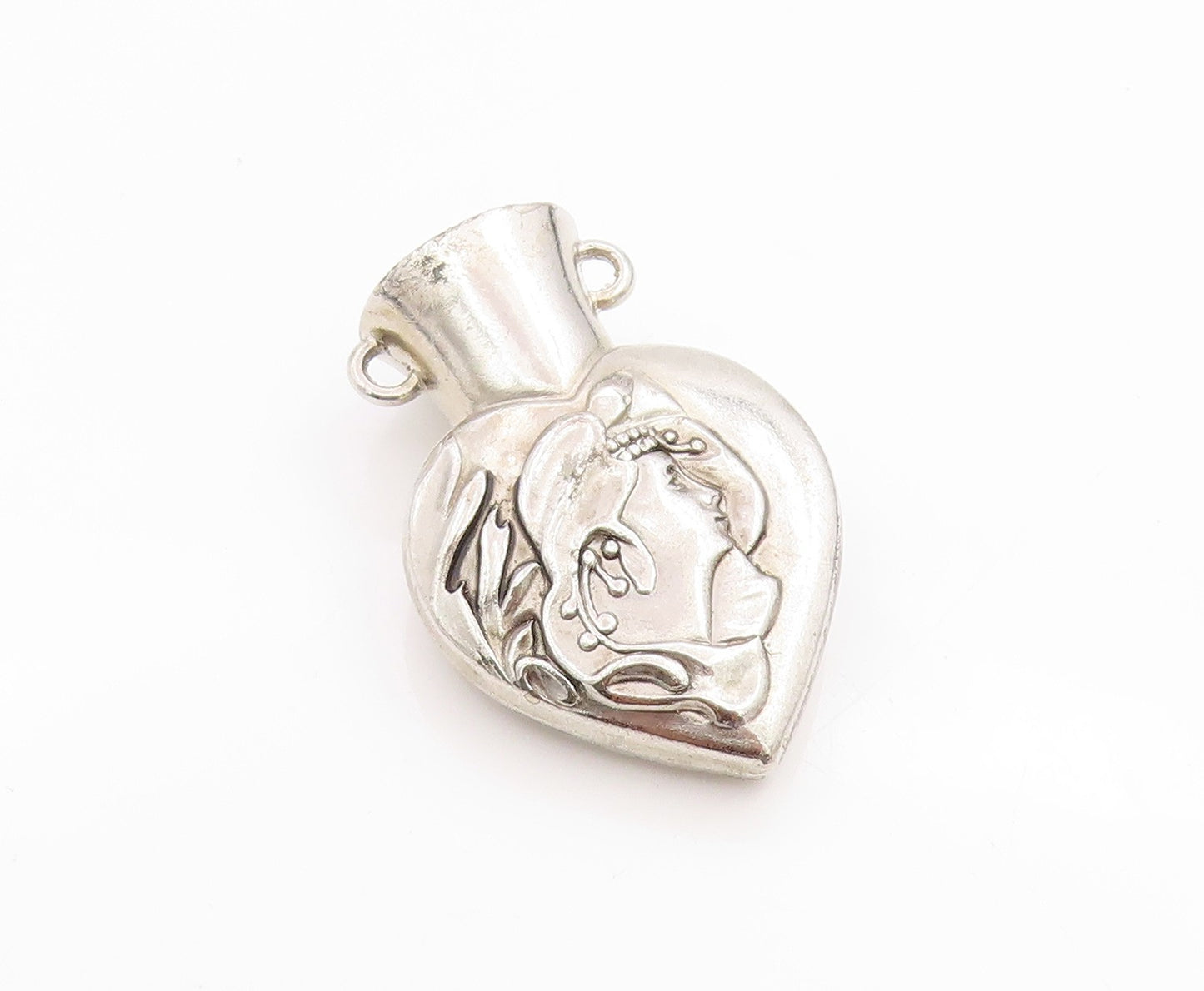 925 Sterling Silver Vintage Pendant Carved Lady Face On Vase  PT24366