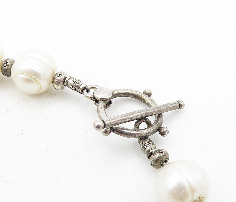 925 Sterling Silver  Vintage Baroque Pearls Beaded Chain Necklace  NE1472