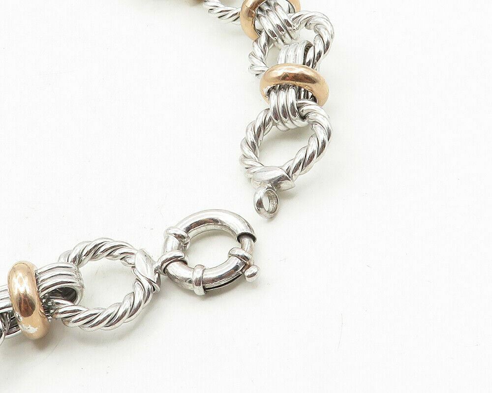 925 Sterling Silver  Vintage Shiny Two Tone Twist Link Chain Necklace  NE1874