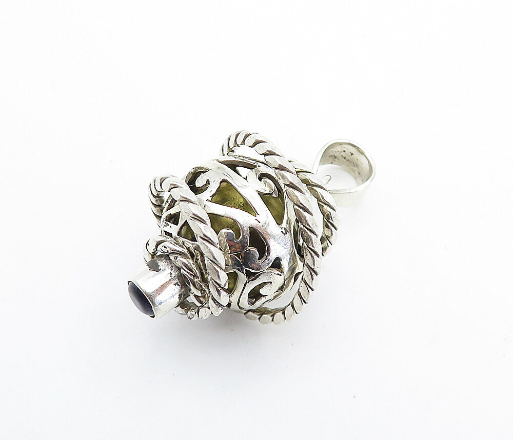 925 Sterling Silver  Amethyst Rope Wrapped Shiny Caged Sphere Pendant  PT6012