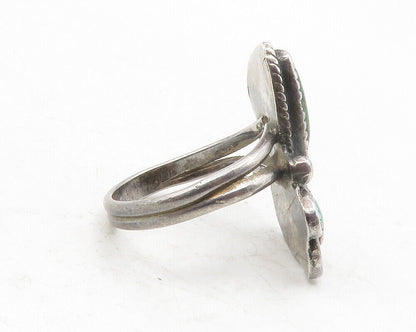 NAVAJO 925 Sterling Silver Vintage Turquoise Floral Leaf Band Ring Sz 5 RG12424