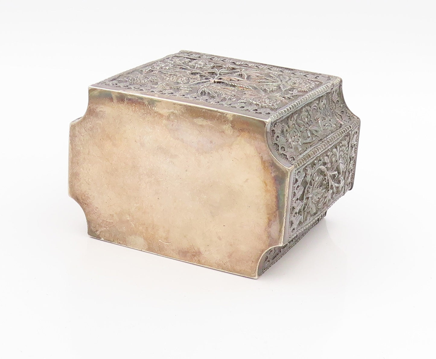 Vintage Silver  Large Trinket Box Antique Intricate Floral OPENS  TR4147