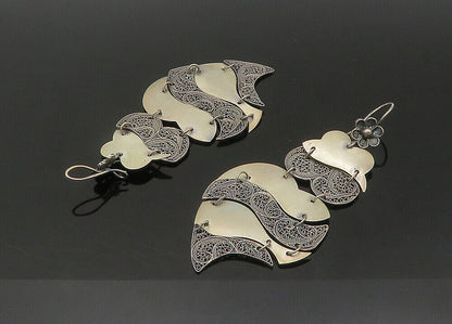 925 Sterling Silver  Vintage Dark Tone Floral Swirl Dangle Earrings  EG10816