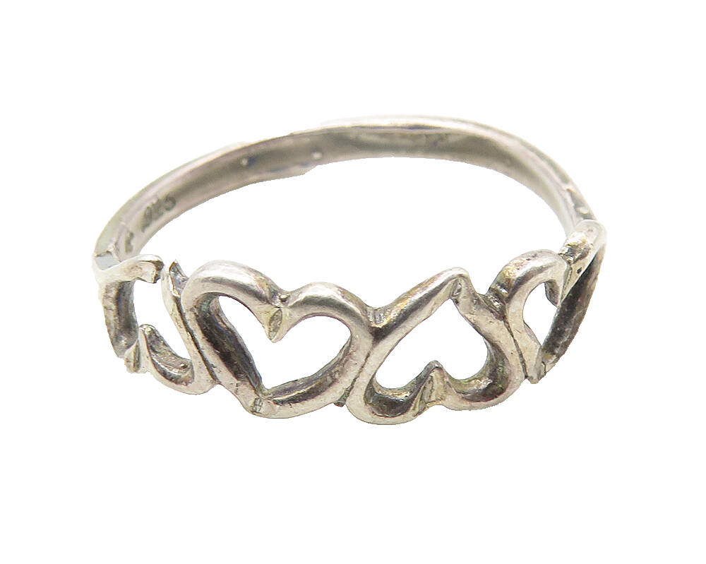 925 Sterling Silver  Vintage Up & Down Love Hearts Band Ring Sz 7  RG11533