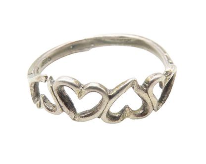 925 Sterling Silver  Vintage Up & Down Love Hearts Band Ring Sz 7  RG11533