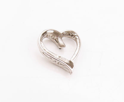 925 Sterling Silver Vintage Pendant Genuine Diamonds Twisted Love Heart  PT24752