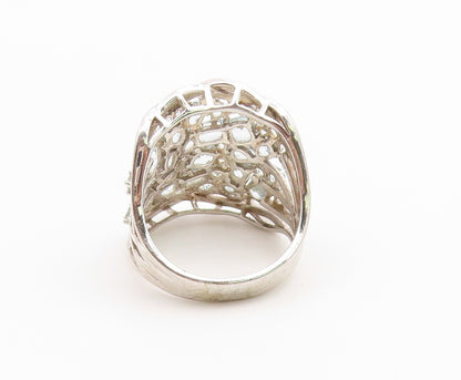 925 Sterling Silver Vintage Ring Aquamarine Cluster Statement Band Sz 12 RG36739