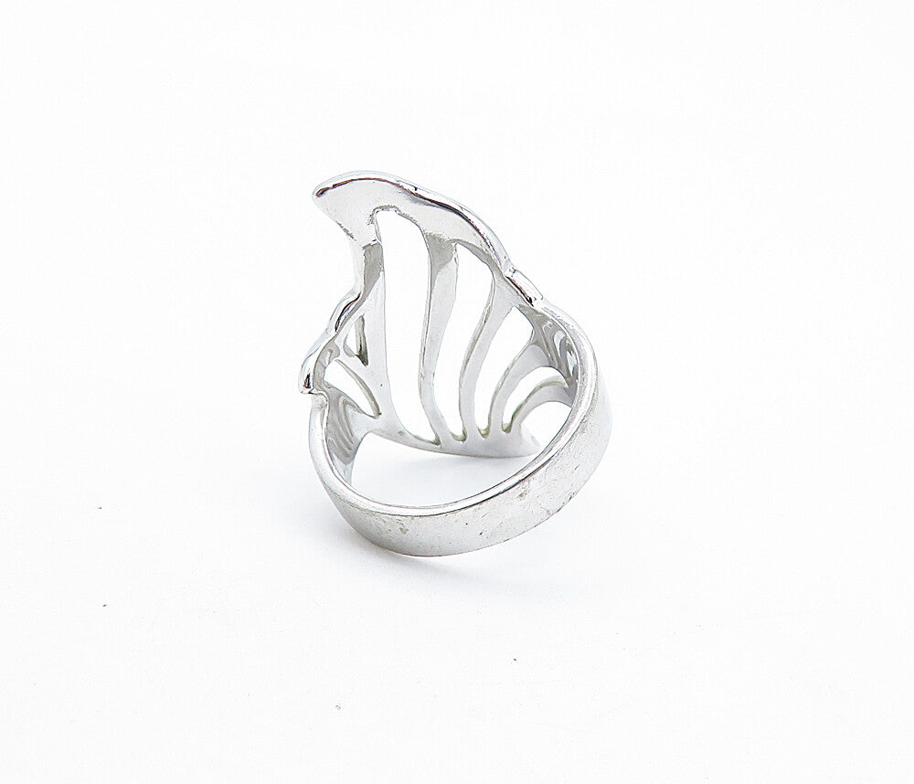 925 Sterling Silver  Shiny Polished Cutout Design Band Ring Sz 7.5  RG6774
