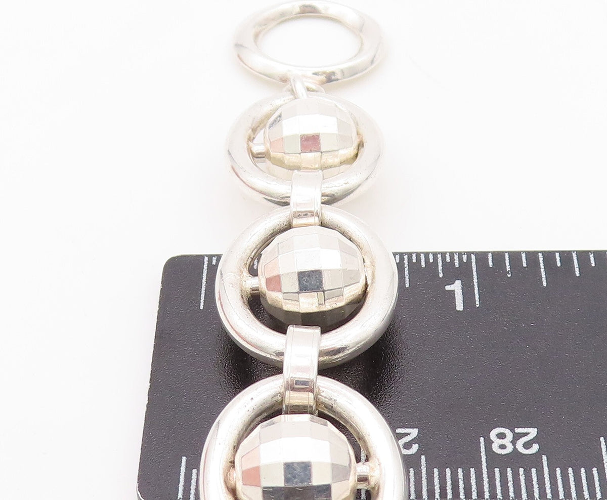 925 Sterling Silver Vintage Bracelet Brads Halo Rings Linked  BT10792