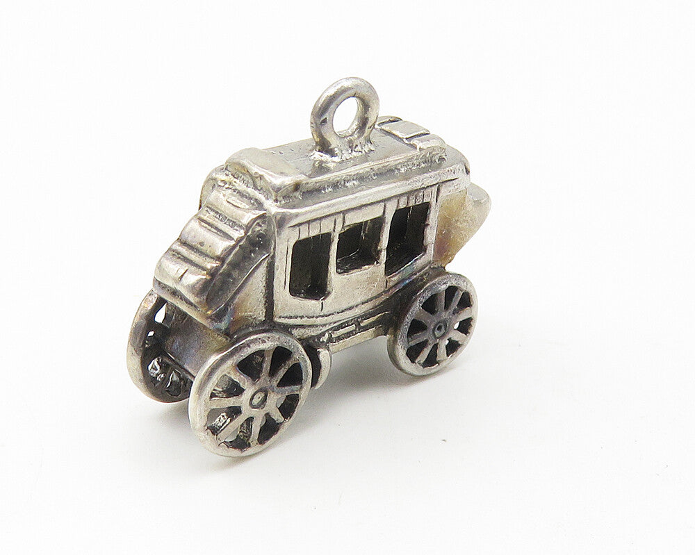 925 Sterling Silver  Vintage Dark Tone Old Fashioned Carriage Pendant  PT8764