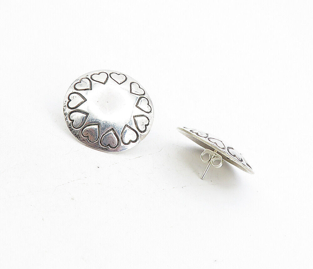 MEXICO 925 Sterling Silver   Vintage Love Heart Pattern Drop Earrings EG4412