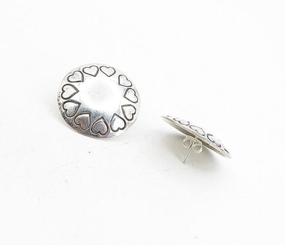 MEXICO 925 Sterling Silver   Vintage Love Heart Pattern Drop Earrings EG4412
