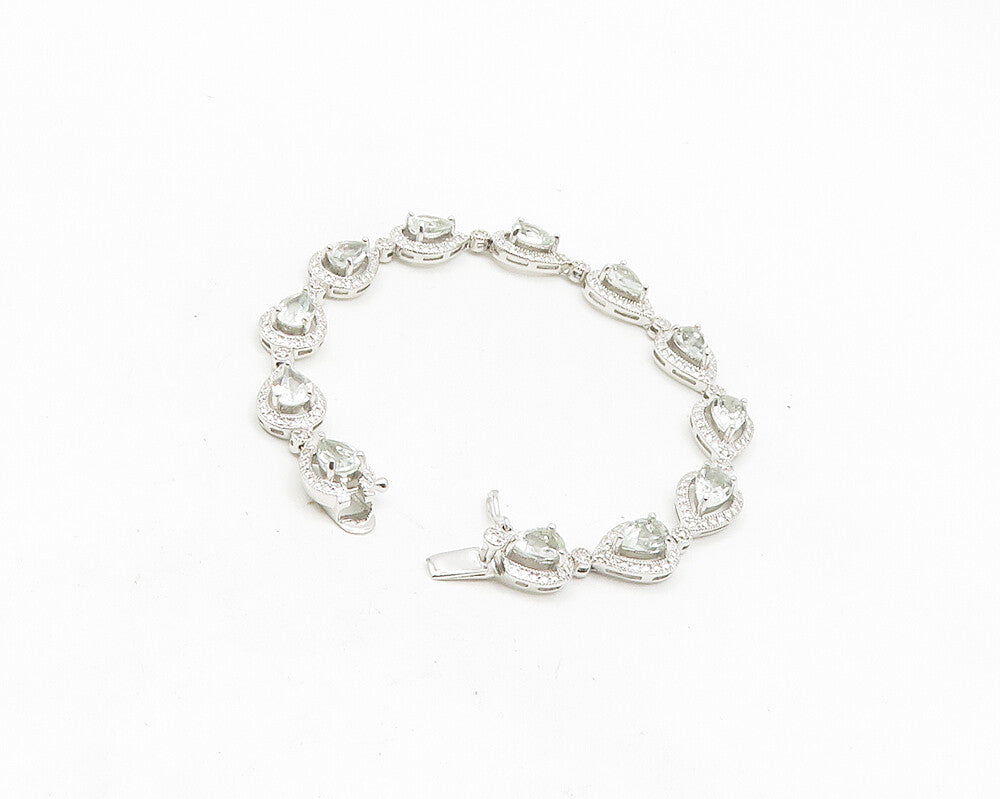 925 Sterling Silver  Genuine Diamond & Topaz Tear Drop Chain Bracelet  BT7251