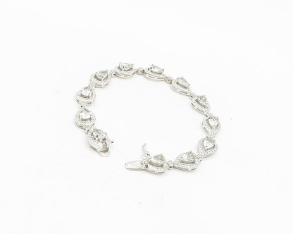 925 Sterling Silver  Genuine Diamond & Topaz Tear Drop Chain Bracelet  BT7251