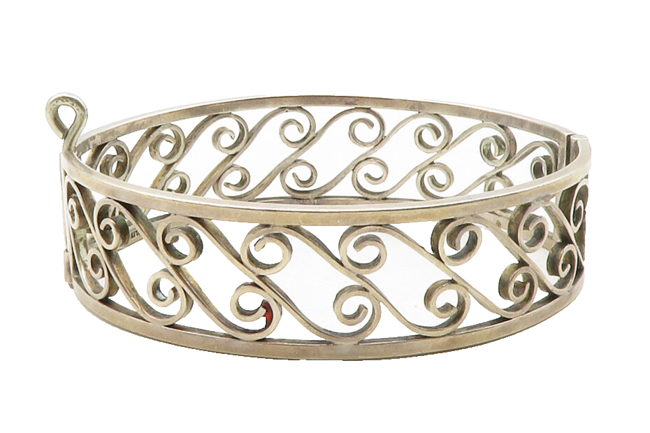 925 Sterling Silver  Vintage Antique 1937 Swirl Hinge Bangle Bracelet  BT4905