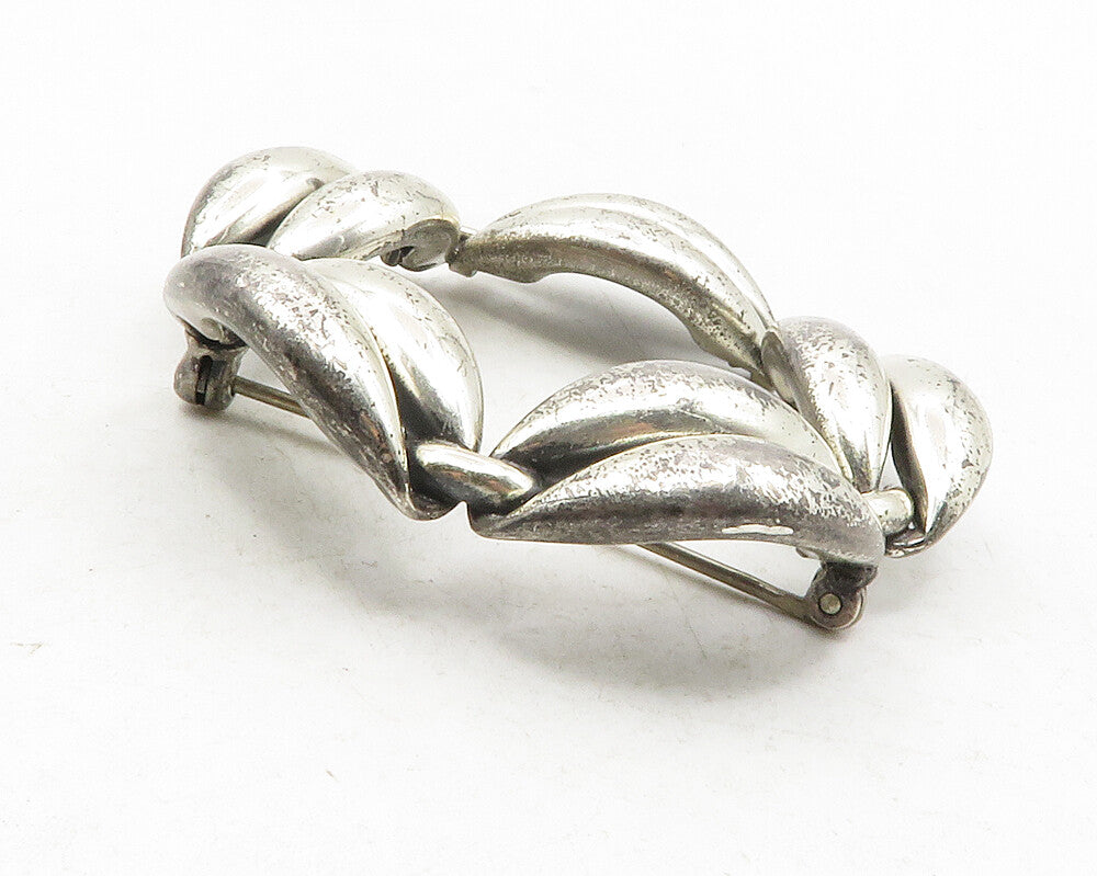 925 Sterling Silver  Vintage Shiny Round Linked Design Brooch Pin  BP4569