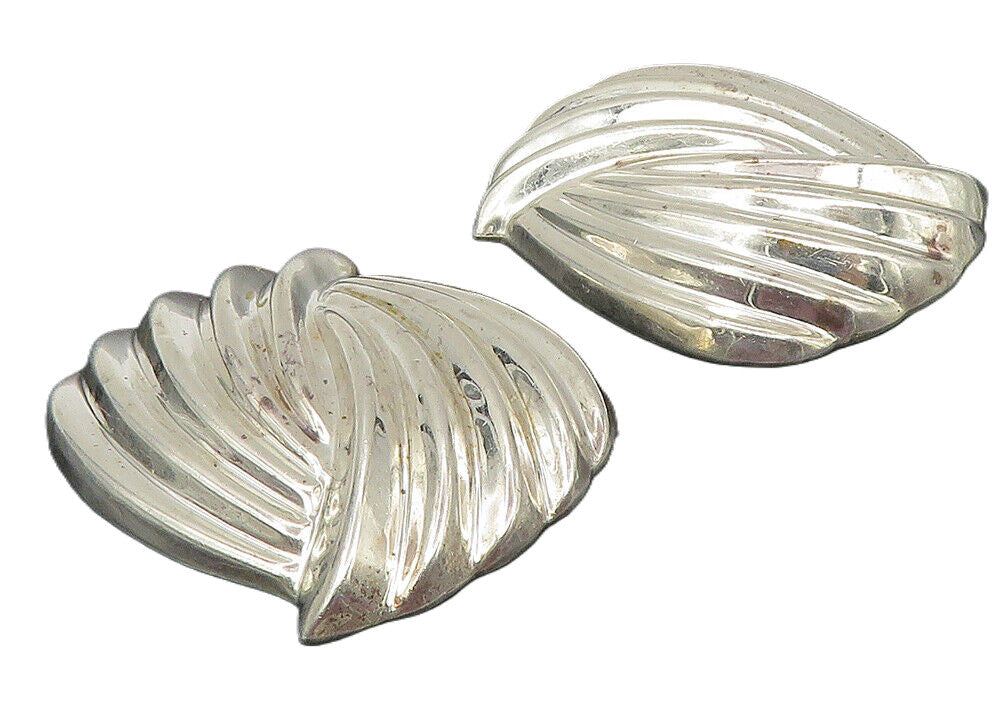 MEXICO 925 Sterling Silver  Vintage Shiny Modernist Non Pierce Earrings EG5851