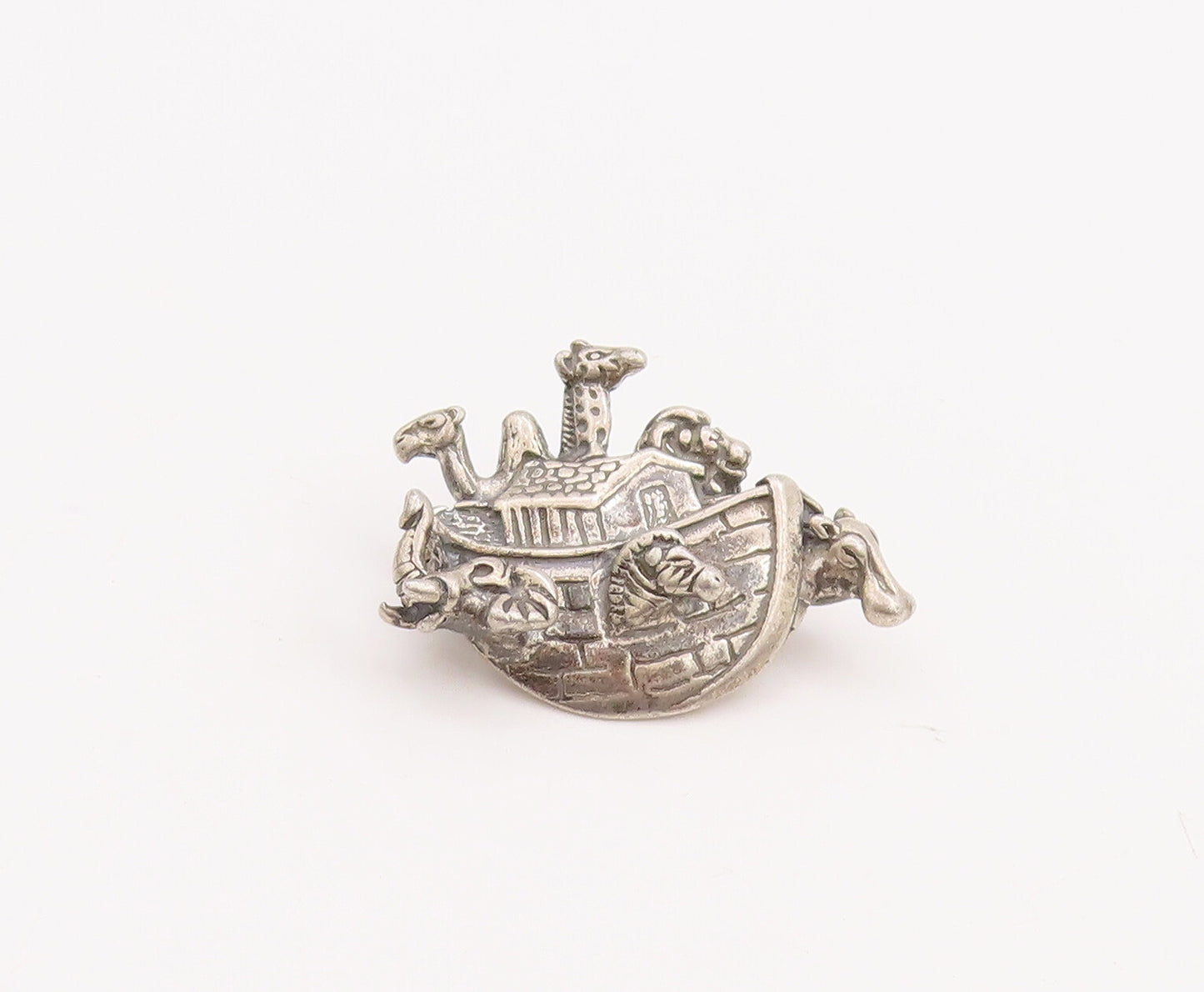 925 Sterling Silver Vintage Brooch Pin Cutout Noah's Ark Animal Boat  BP11120