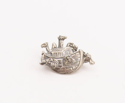 925 Sterling Silver Vintage Brooch Pin Cutout Noah's Ark Animal Boat  BP11120