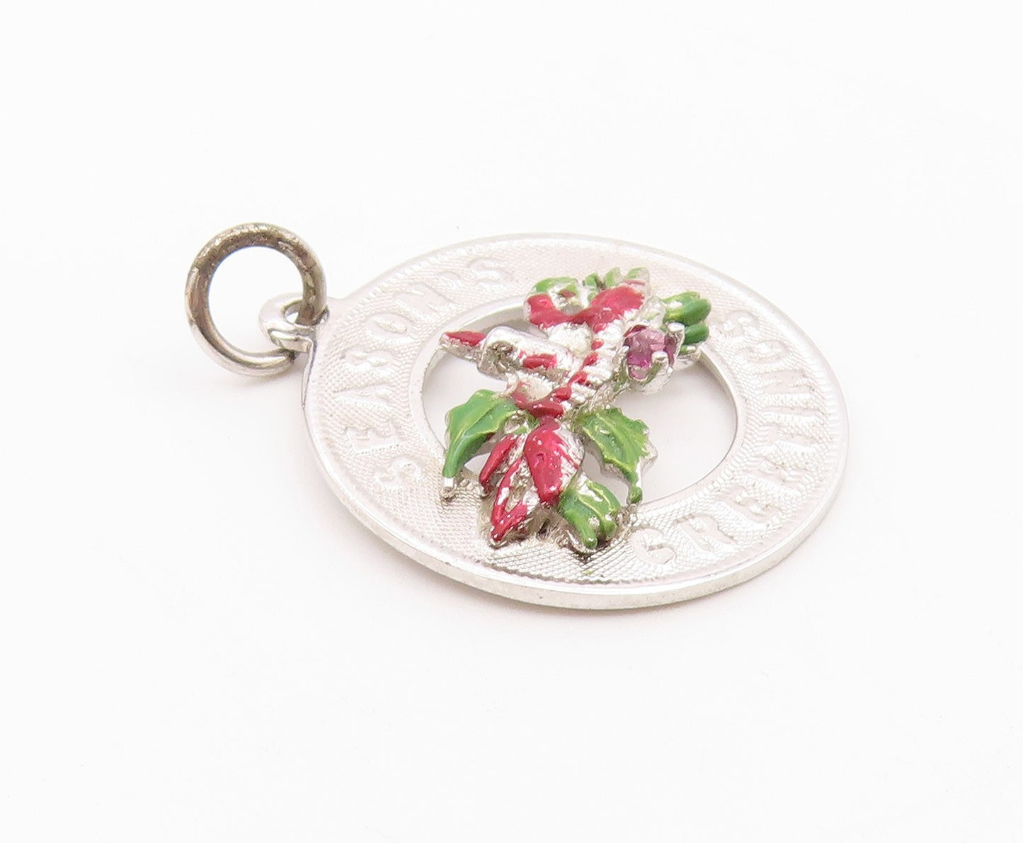925 Silver  Vintage Enamel & Topaz Seasonal Greetings Medal Pendant  PT20841