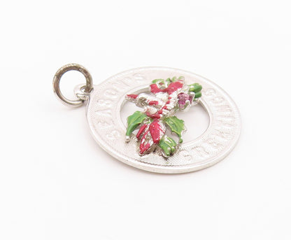 925 Silver  Vintage Enamel & Topaz Seasonal Greetings Medal Pendant  PT20841