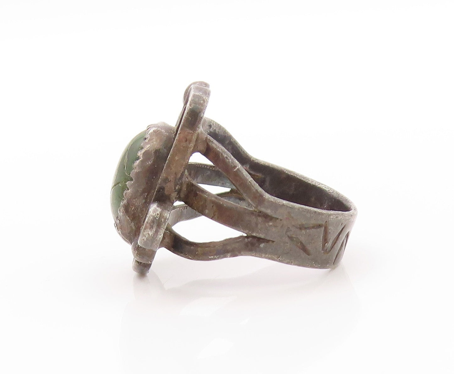 925 Sterling Silver Vintage Ring NAVAJO Swirly Carved Gemstone  Sz 8.5  RG32823