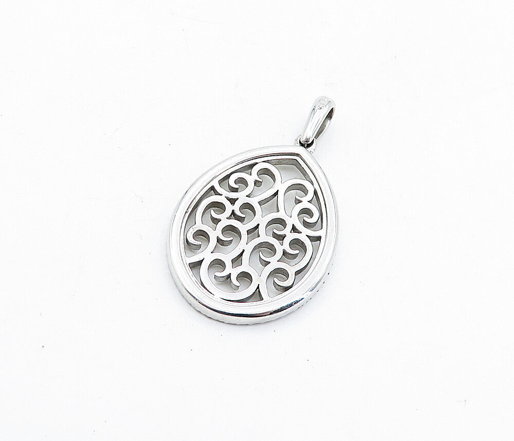 925 Sterling Silver  Vintage Shiny Cubic Zirconia Open Swirl Pendant  PT3686