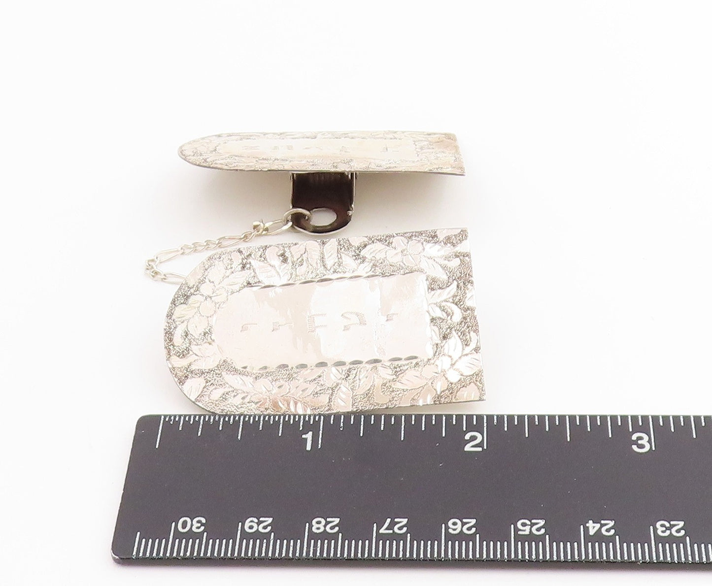 925 Sterling Silver Vintage Sweater Clips Floral Etched 10 Commandments TR4042