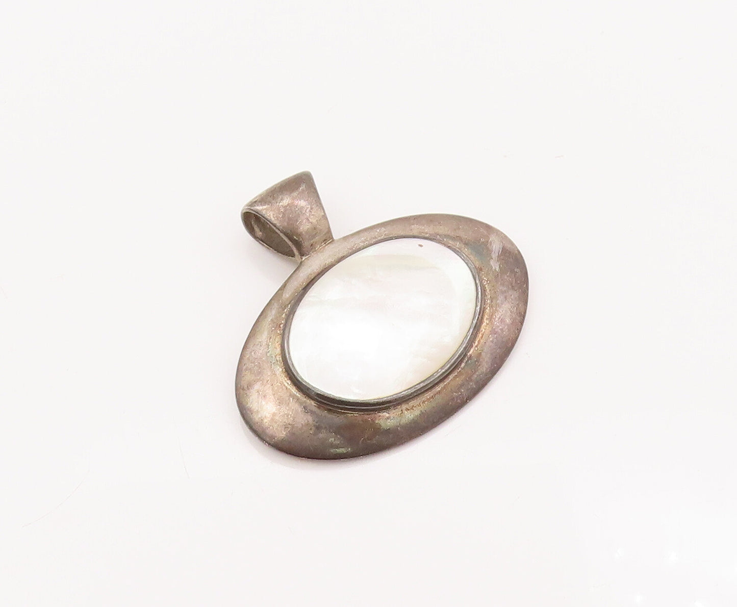925 Sterling Silver Vintage Pendant ESPO SIG Solid Oval Mother Of Pearls PT23005