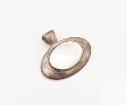 925 Sterling Silver Vintage Pendant ESPO SIG Solid Oval Mother Of Pearls PT23005