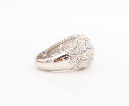 925 Sterling Silver Vintage Ring Round Sapphire Cutout CZ Inlay Sz 7.5  RG29237