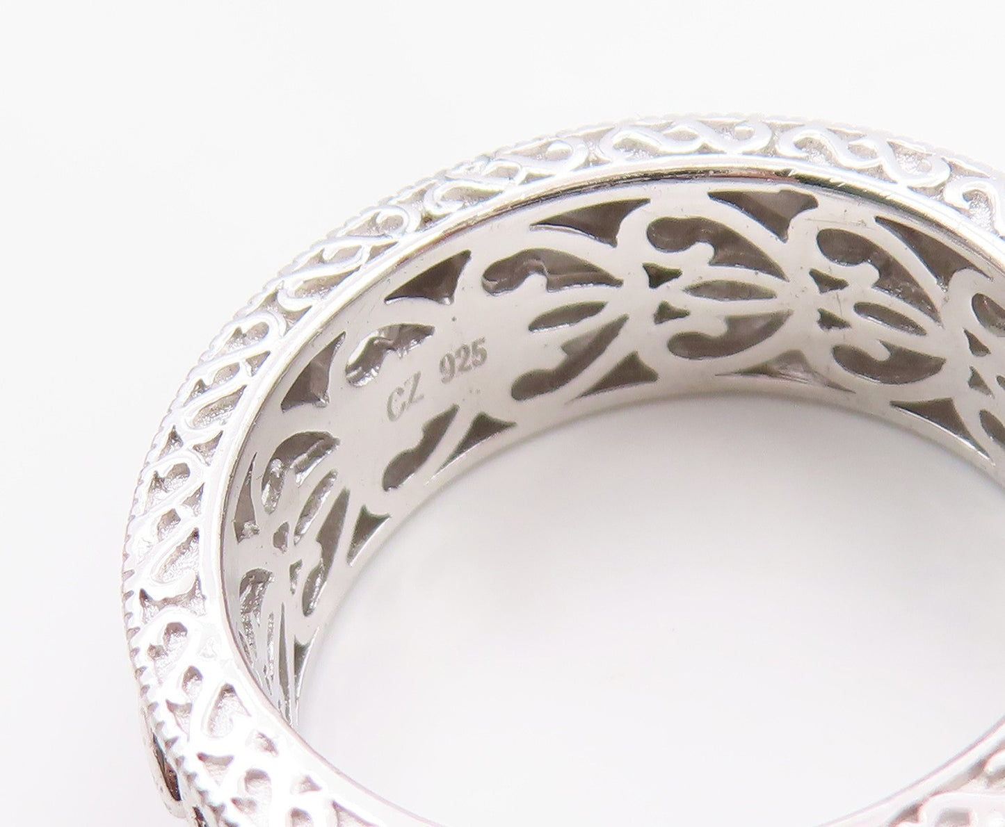 925 Sterling Silver Vintage Ring VANNA K CZ Leaf Scrollwork Band  Sz 8  RG35876