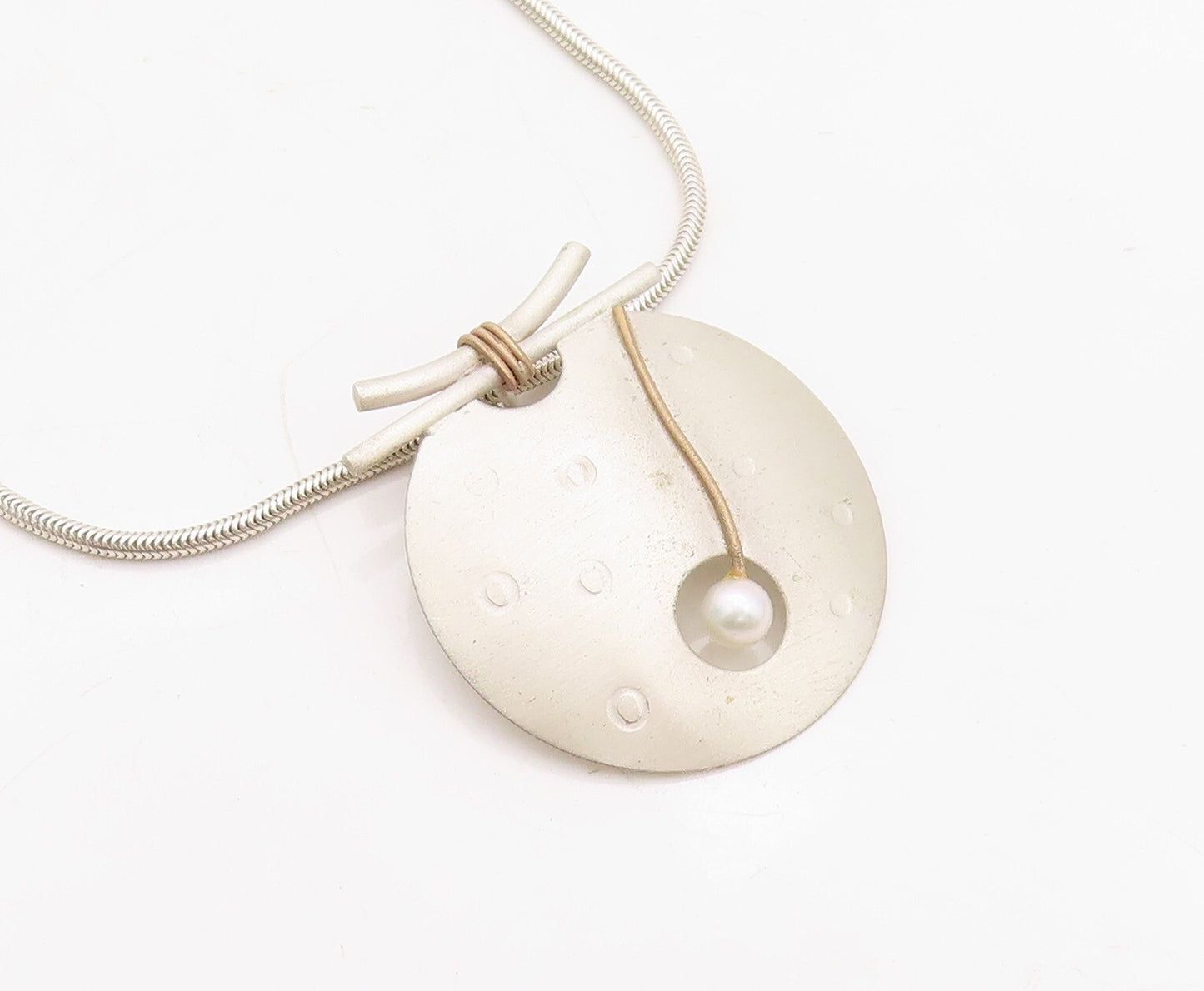 925 Sterling Silver Vintage Necklace Minimalist Round Beaded Pearl  NE4315