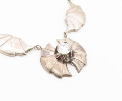 925 Sterling Silver  Vintage Solitaire Cubic Zirconia Wings Necklace  NE3897