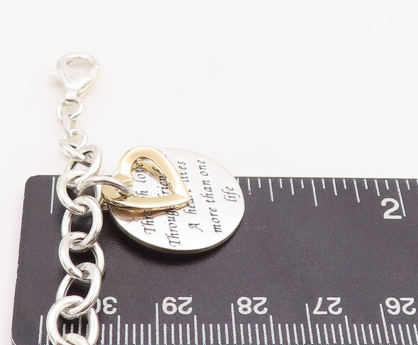 925 Sterling Silver Vintage Bracelet Ring Chain Cutout Heart & Message  BT10643