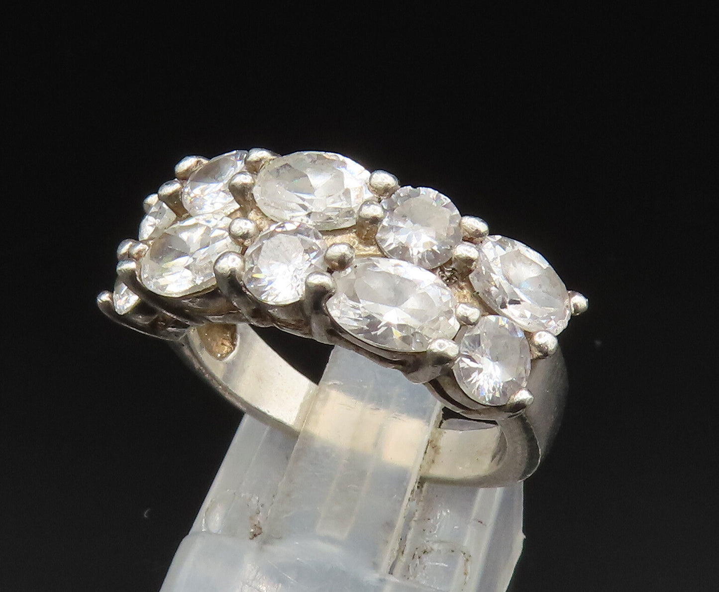 925 Silver  Vintage Double Row Cubic Zirconia Pattern Ring Sz 6.5  RG24853